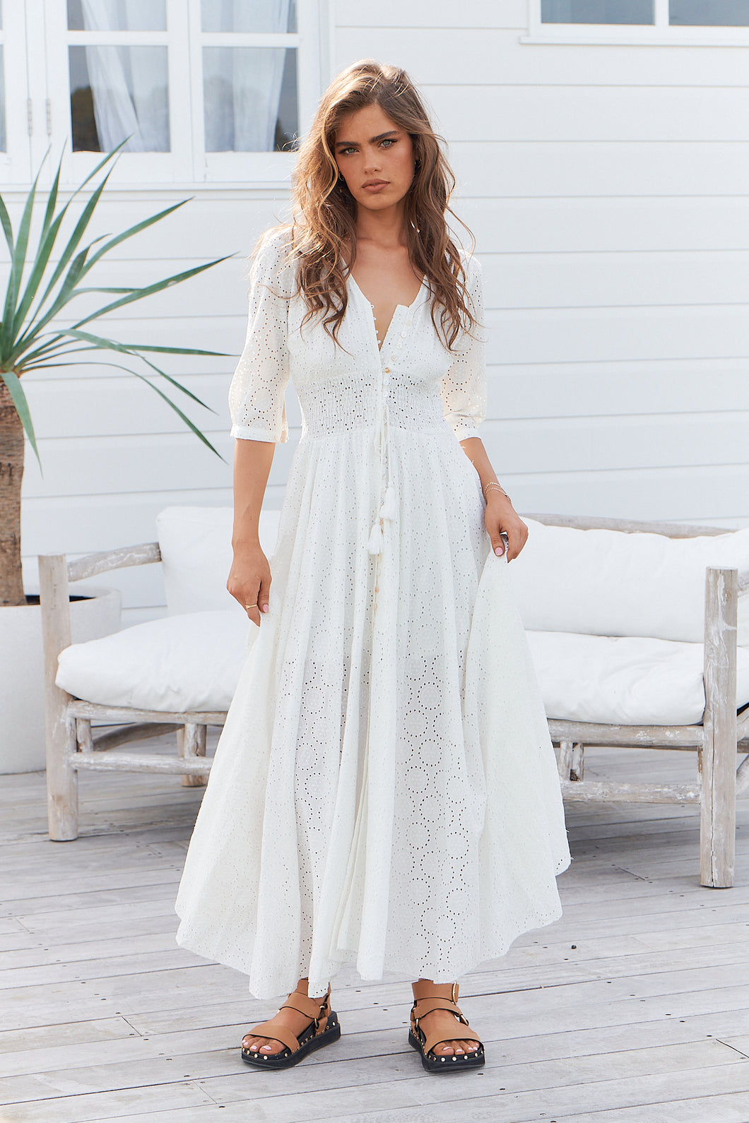 Sol Embroidered White Indiana Maxi By Jaase