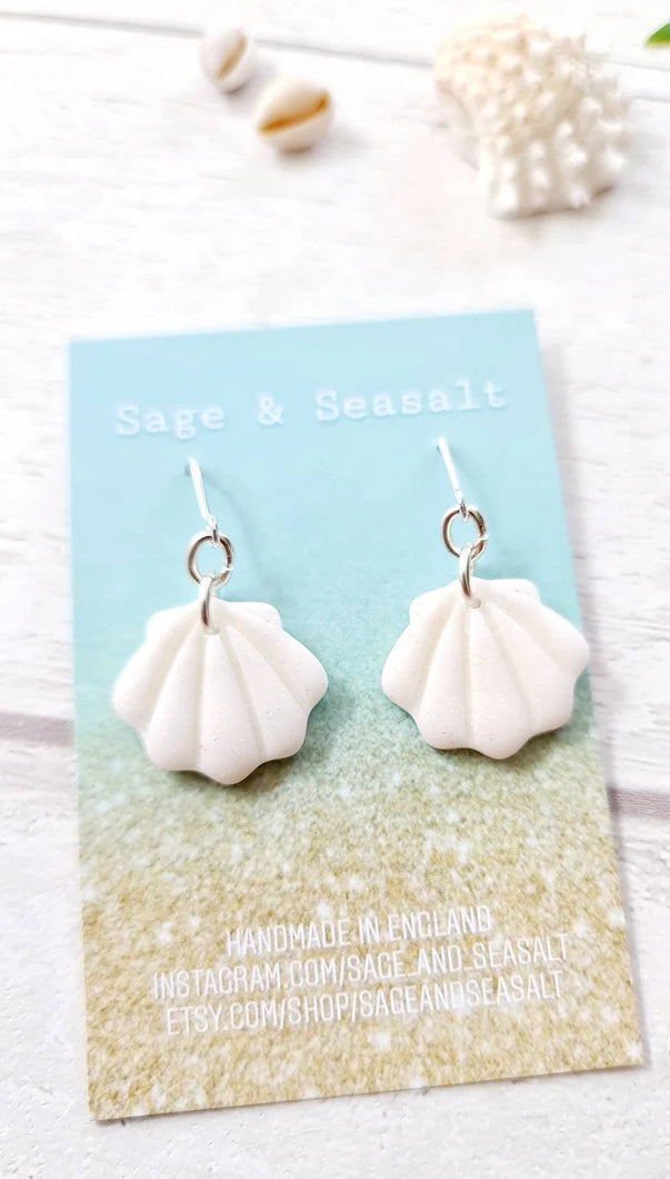 White Scallop Shell Earrings